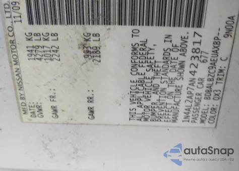 2010 Nissan Altima 2.5 S z USA, uszkodzony, nr VIN 1N4AL2AP7AN423817